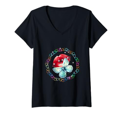 Damen Retro Herzen Herz Kussmund Valentin Schmetterling Lippen T-Shirt mit V-Ausschnitt Damen Retro Herzen Herz Kussmund Valentin Schmetterling Lippen T-Shirt mit V-Ausschnitt von Valentinstag Geschenke Liebe Paar Geschenkideen