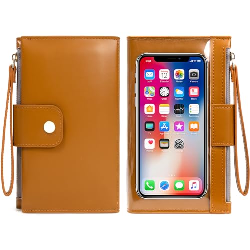 Geldbörsen für Frauen Clear Phone Holder Geldbörse Lange Slim Kreditkartenhalter Minimalistische Geldbörse Wristlet Reißverschluss Clutch Handtasche Geldbörse, Braun, Minimalistisch von Valentoria