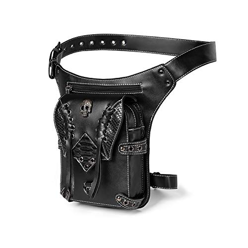 Gothic-Gürteltasche, Leder, Steampunk-Tasche, Geldbörse, Kette, Beintasche, Crossbody, Schultertasche, Kuriertasche, Hüfttasche, Schwarz 038, Large von Valentoria
