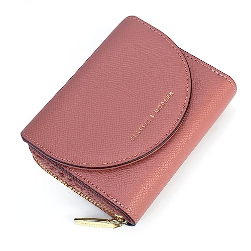 Kleine Geldbörse für Frauen, faltbar, schmal, niedlich, Mini-Geldbörse, Handtasche, Rifd-Kartenetui, Halter, Reißverschluss, Münzfach, 2 Möglichkeiten, Pink, Classic von Valentoria