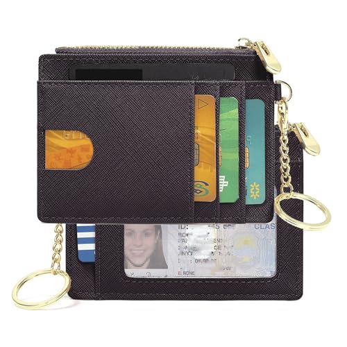 Kleine Tasche Geldbörse Slim RFID Blocking Kartenhalter Keychian Reißverschluss Münzbörse Mini Bargeld & Münzen & Karten Fall für Damen Herren, Schwarz, Schlankes Kartenetui von Valentoria