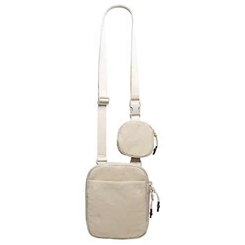 Kleine Umhängetasche für Damen und Herren mit abnehmbarer kleiner Tasche, verstellbare Gürteltasche für Handy, Geldbörse, Tasche, Reisen, Workout, Beige, Small, Crossbody von Valentoria