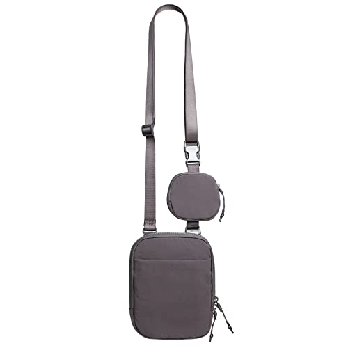 Kleine Umhängetasche für Damen und Herren mit abnehmbarer kleiner Tasche, verstellbare Gürteltasche für Handy, Geldbörse, Tasche, Reisen, Workout, Grau, Crossbody von Valentoria