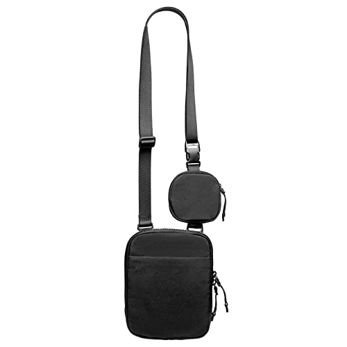 Kleine Umhängetasche für Damen und Herren mit abnehmbarer kleiner Tasche, verstellbare Gürteltasche für Handy, Geldbörse, Tasche, Reisen, Workout, Schwarz, Small, Crossbody von Valentoria