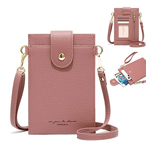 Modische kleine Umhängetasche für Damen aus leichtem Leder, Geldbörse, Schultertasche, Kreditkartenfächer, Handtasche, Reisepass, Kuriertasche für iPhone 11 Pro Max 6/7/8 Plus (Pink) von Valentoria