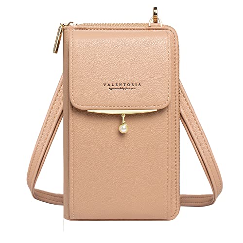 Valentoria Kleine Umhängetasche, Handy-Geldbörse, Geldbörse, Leder, Karten, Clutch, Handtasche für Damen, Khaki von Valentoria