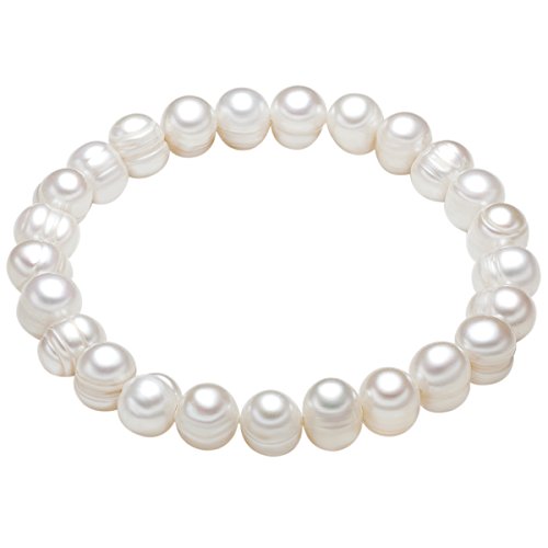 Valero Pearls Damen-Armband elastisch Hochwertige Süßwasser-Zuchtperlen in ca. 8 mm Barock weiß 19 cm - Perlenarmband mit echten Perlen weiss 446665 von Valero Pearls