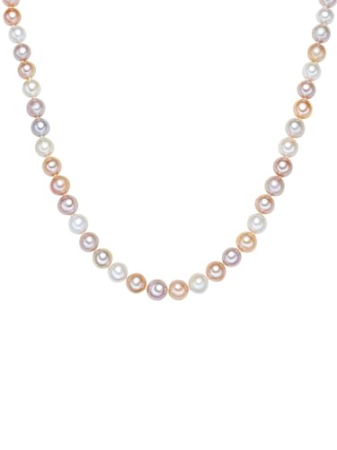 Valero Pearls Damen-Kette Hochwertige Süßwasser-Zuchtperlen in ca. 10 mm Rund weiß/apricot/flieder 925 Sterling Silber 52 cm - Perlenkette weiss rosa lila mit echten Perlen 340325 von Valero Pearls