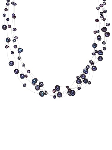 Valero Pearls Damen-Kette Süßwasser-Zuchtperlen in ca. 4-6 mm Barock blau 925 Sterling Silber - Perlenkette Halskette mit echten Perlen dunkelblau von Valero Pearls