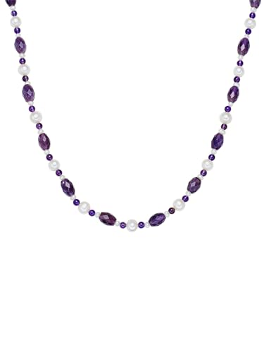 Valero Pearls Damen Perlenkette mit Süßwasser-Zuchtperlen 4-8mm weiß und Amethyst lila - Edelsteinkette mit Perlen - 925/- Sterling Silber von Valero Pearls