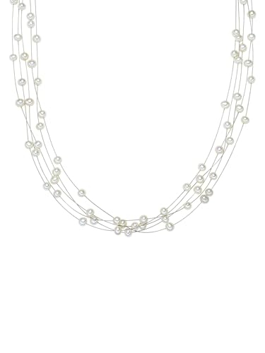 Valero Pearls Damen-Kette aus Süßwasser-Zuchtperlen in ca. 4 mm Oval weiß 925 Sterling Silber 43 cm von Valero Pearls