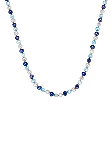 Valero Pearls Damen Perlenkette 925/- Sterling Silber mit Potato Süßwasser-Zuchtperlen 6-7 mm Multicolor - Perlenhalskette Dunkelblau Hellblau Silber von Valero Pearls