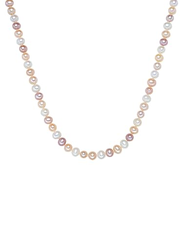 Valero Pearls Damen Perlenhalskette Hochwertige Süßwasser-Zuchtperlen 7-8 mm Potato weiß/apricot/flieder 925 Sterling Silber - Perlenkette von Valero Pearls