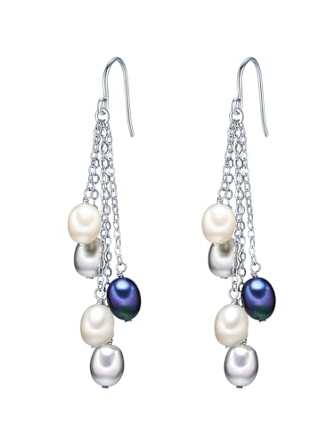 Valero Pearls Damen-Ohrstecker Hochwertige Süßwasser-Zuchtperlen 5.0-5.5 mm weß blau pfauenblau 925 Sterling Silber - Perlenohrhänger mit echten Perlen 60201338 von Valero Pearls