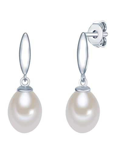 Valero Pearls Damen-Ohrstecker Hochwertige Süßwasser-Zuchtperlen 925 in ca. 8 mm Tropfenform weiß 925 Sterling-Silber - Perlenohrhänger mit echten Perlen weiss 356010 von Valero Pearls