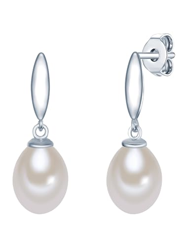 Valero Pearls Damen-Ohrstecker Hochwertige Süßwasser-Zuchtperlen 925 ca. 8 mm Tropfenform weiß 925 Sterling-Silber - Perlenohrhänger mit echten Perlen von Valero Pearls
