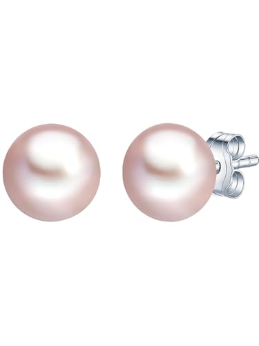 Valero Pearls Damen-Ohrstecker Hochwertige Süßwasser-Zuchtperlen in ca. 7 mm Button rosé 925 Sterling Silber - Perlenohrstecker mit echten Perlen flieder 178830 von Valero Pearls