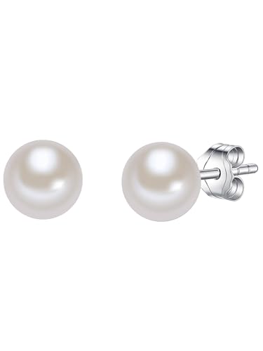 Valero Pearls Damen-Ohrstecker Hochwertige Süßwasser-Zuchtperlen in ca. 7 mm Rund weiß 925 Sterling Silber - Perlenohrstecker mit echten Perlen 186140 von Valero Pearls