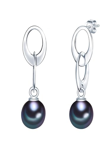 Valero Pearls Damen-Ohrstecker Hochwertige Süßwasser-Zuchtperlen 7 mm Tropfenform blau 925 Sterling Silber - Perlenohrhänger mit echten Perlen von Valero Pearls