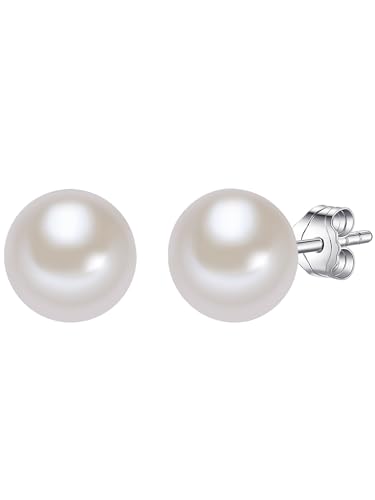 Valero Pearls Damen-Ohrstecker Hochwertige Süßwasser-Zuchtperlen in ca. 9 mm Button weiß 925 Sterling Silber - Perlenohrstecker mit echten Perlen von Valero Pearls