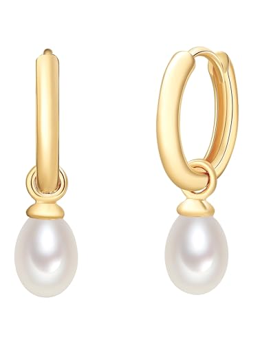 Valero Pearls Damen Creolen aus 925/- Sterling Silber gelbvergoldet Süßwasser-Zuchtperlen weiß 60925015 von Valero Pearls