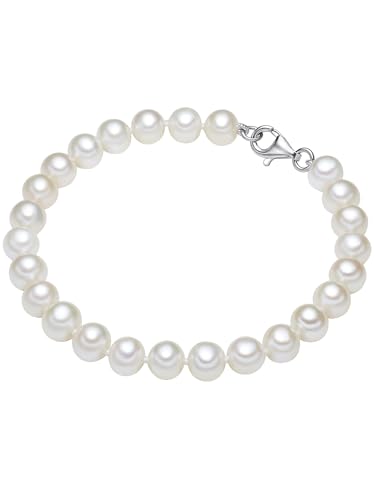 Valero Pearls Damen Perlenarmband Hochwertige Süßwasser-Zuchtperlen 7-8 mm Rund weiß 925 Sterling Silber - Damenarmband mit echten Perlen geknotet von Valero Pearls
