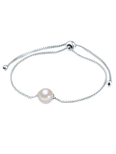 Valero Pearls Damen-Armband Sterling Silber mit Perlenanhänger Süßwasser-Zuchtperle weiß flexibel verstellbar - Perlen-Armband Perlen-Anhänger groß von Valero Pearls
