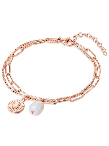 Valero Pearls Damen Armband aus Edelstahl rosévergoldet mit Süßwasser-Zuchtperle 6,5 mm weiß und Stern zweireihig - Edelstahlarmband Rosegold Valero Pearls Damen Armband aus Edelstahl rosévergoldet mit Süßwasser-Zuchtperle 6,5 mm weiß und Stern zweireihig - Edelstahlarmband Rosegold von Valero Pearls