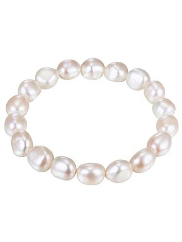 Valero Pearls Damen Perlenarmband mit Barock Süßwasser-Zuchtperlen 9-10 mm weiß - flexibel/ohne Verschluss von Valero Pearls