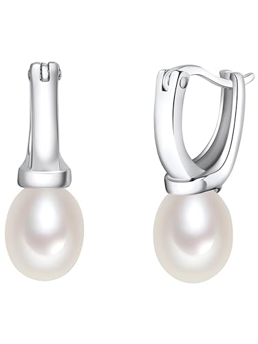 Valero Pearls Damen-Creolen 925 Silber rhodiniert hochwertige Süßwasser-Zuchtperlen Creme - Perlen-Ohrhänger mit echten Perlen Cremeweiß Klappcreolen von Valero Pearls