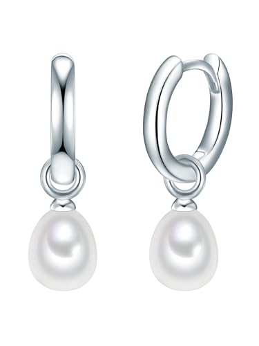 Valero Pearls Damen-Creolen Sterling Silber 925 Süßwasser-Zuchtperlen weiß - Ohrhänger für Frauen mit Süßwasser-perle von Valero Pearls