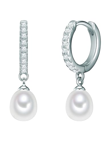 Valero Pearls Damen-Creolen Sterling Silber 925 Süßwasser-Zuchtperlen weiß - Ohrhänger für Frauen mit Süßwasser-perle von Valero Pearls