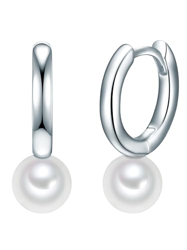 Valero Pearls Damen-Creolen Sterling Silber 925 Süßwasser-Zuchtperlen weiß - Ohrhänger für Frauen mit Süßwasser-perle von Valero Pearls