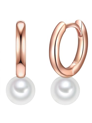 Valero Pearls Damen-Creolen Sterling Silber 925 rosévergoldet Süßwasser-Zuchtperlen weiß - Ohrhänger für Frauen in Roségold-Farben mit Süßwasser-perle von Valero Pearls