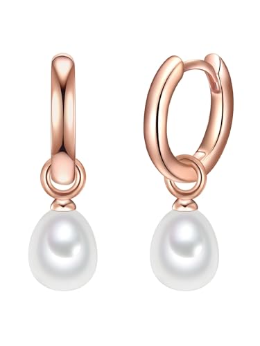 Valero Pearls Damen-Creolen Sterling Silber 925 rosévergoldet Süßwasser-Zuchtperlen weiß - Ohrhänger für Frauen in Roségold-Farben mit Süßwasser-perle von Valero Pearls