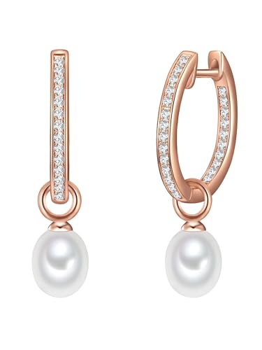 Valero Pearls Damen-Creolen Sterling Silber 925 rosévergoldet Süßwasser-Zuchtperlen weiß - Ohrhänger für Frauen in Roségold-Farben mit Süßwasser-perle von Valero Pearls