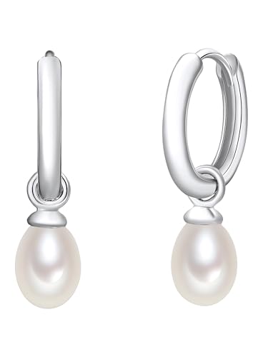 Valero Pearls Damen Creolen aus 925/- Sterling Silber Süßwasser-Zuchtperlen weiß 60925013 von Valero Pearls