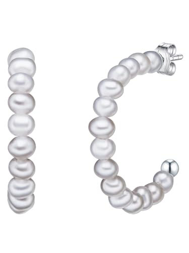 Valero Pearls Damen Creolen aus 925/- Sterling Silber mit Süßwasser-Zuchtperlen ca. 3,0-3,5 mm von Valero Pearls