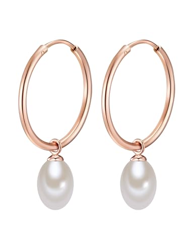 Valero Pearls Damen-Creolen mit Perlen-Anhänger Sterling Silber rosévergoldet mit Süßwasser-Zuchtperlen weiß - Perlenohrhänger Silber-Ohrringe Valero Pearls Damen-Creolen mit Perlen-Anhänger Sterling Silber rosévergoldet mit Süßwasser-Zuchtperlen weiß - Perlenohrhänger Silber-Ohrringe von Valero Pearls