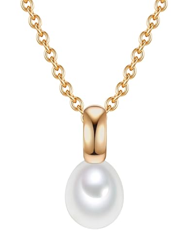 Valero Pearls Damen-Kette Sterling Silber 925 gelbvergoldet Süßwasser-Zuchtperlen - Halskette Frauen Gelbgold-Farben Süßwasser-perle von Valero Pearls