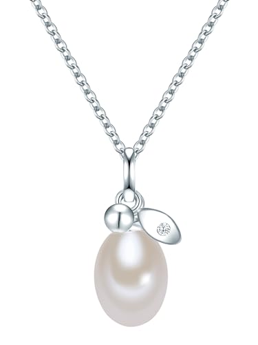 Valero Pearls Damen-Kette mit Anhänger Sterling Silber mit Süßwasser-Zuchtperle und Zirkonia weiß 42 cm + 5 cm Verlängerung - Perlenkette mit Perlenanhänger von Valero Pearls