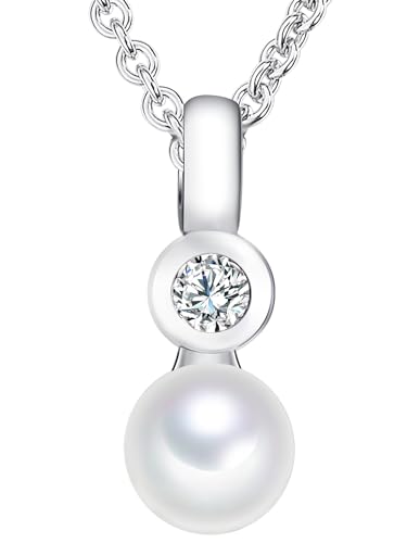 Valero Pearls Damen Kette mit Anhänger aus 925/- Sterling Silber Süßwasser-Zuchtperle weiß Zirkonia weiß 60925055 von Valero Pearls