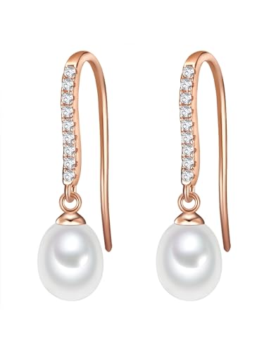 Valero Pearls Damen-Ohrhänger Sterling Silber 925 rosévergoldet Süßwasser-Zuchtperlen weiß - Ohrringe für Frauen in Roségold-Farben mit Süßwasser-perle von Valero Pearls