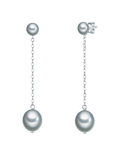 Valero Pearls Damen Ohrhänger aus 925/- Sterling Silber mit Button/Reis Süßwasser-Zuchtperlen 7,5-8,5 mm grau - Perlenohrhänger von Valero Pearls