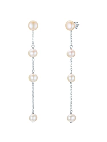 Valero Pearls Damen Ohrringe aus 925/- Sterling Silber rhodiniert mit button/potato Süßwasser-Zuchtperle ca. 6,0-7,5 mm Ohrhänger von Valero Pearls