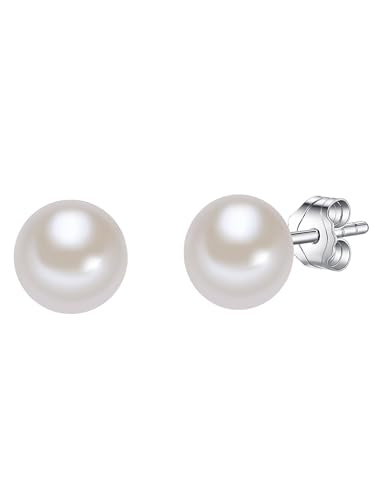 Valero Pearls Damen-Ohrstecker Hochwertige Süßwasser-Zuchtperlen ca. 7 mm Button weiß 925 Sterling Silber - Perlenohrstecker mit echten Perlen von Valero Pearls