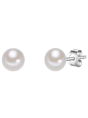 Valero Pearls Damen-Ohrstecker Hochwertige Süßwasser-Zuchtperlen in ca. 6 mm Button weiß 925 Sterling Silber - Perlenohrstecker mit echten Perlen von Valero Pearls