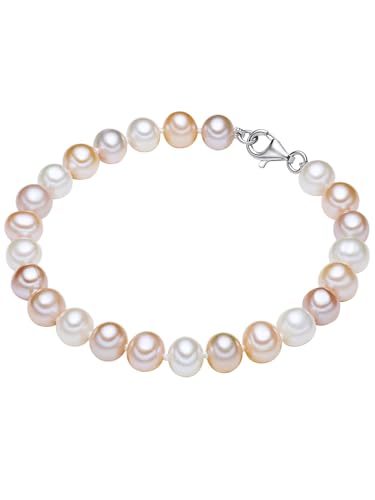 Valero Pearls Damen Perlenarmband Süßwasser-Zuchtperlen 7-8 mm Potato weiß/apricot/flieder 925 Sterling Silber - Armband geknotet echte Perlen von Valero Pearls