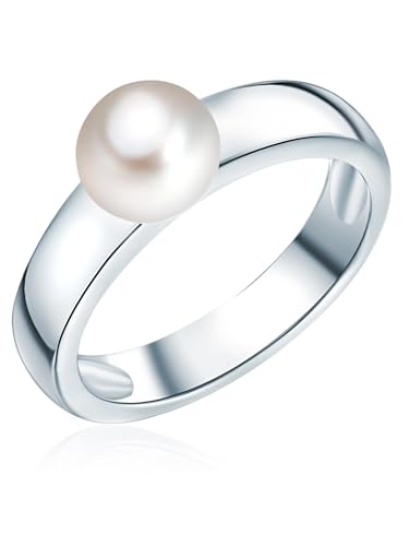Valero Pearls Damen Perlenring aus 925/- Sterling Silber mit Süßwasser-Zuchtperle Button 6-7 mm weiß - Silberring mit echter Perle Damenring von Valero Pearls