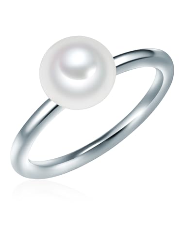 Valero Pearls Damen-Ring 925/- Sterling Silber Süßwasser-Zuchtperlen Button 8 mm weiß - Modern-Ring für Frauen Perlenring Süßwasser-Perle von Valero Pearls